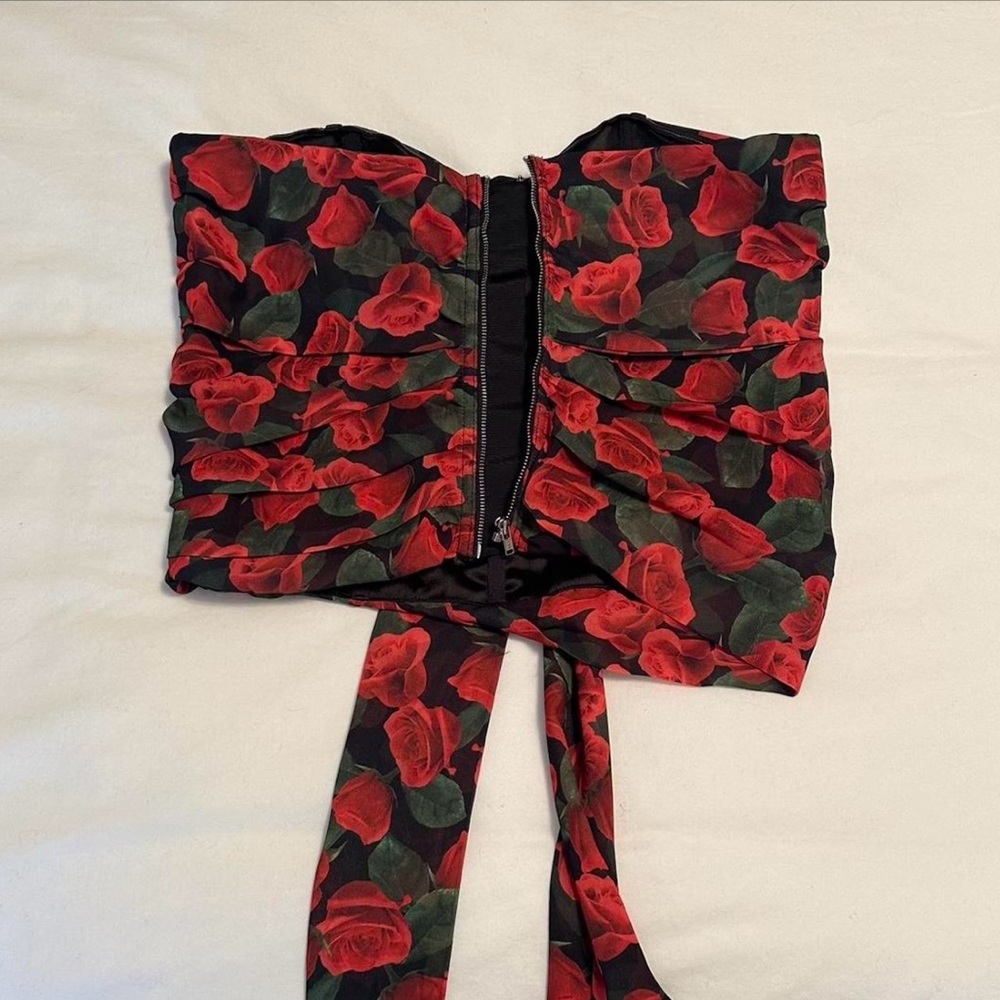 For Love And Lemons Abby Red Floral Strapless Top - Picture 6 of 6